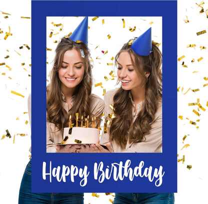 Beeveer 32 x 24 Inch Extra Large Happy Birthday Photo Booth Selfie Frame Props Picture DIY Cutouts Photo Backdrop Cardboard Props for Party Supplies Favors(Vertical,Shiny Gold)