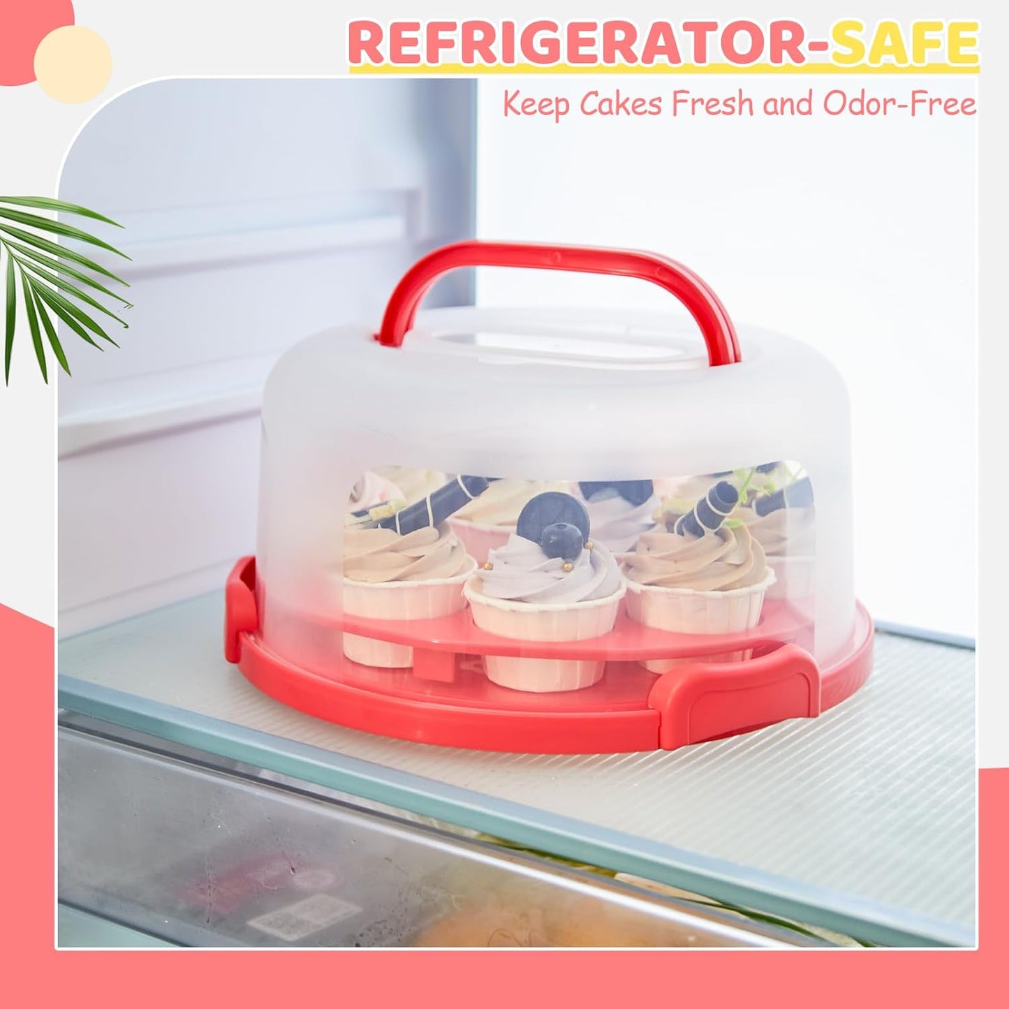 Cake Carrier with Lid and Handle, Ohuhu BPA-Free Cake Containers Cake Holder for 10 inch Cake with 2 Handle Cupcake Carrier - Plastic Cover Two Sided Base for Transport Pie Nut Fruit Mothers Day Gifts