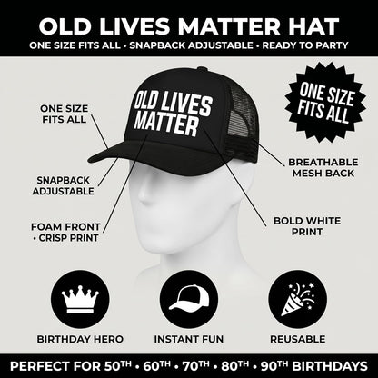 Funny Birthday Party Novelty Trucker Hat - Birthday and Retirement Gifts for Him or Her - Party Decorations, Supplies and Gifts Black