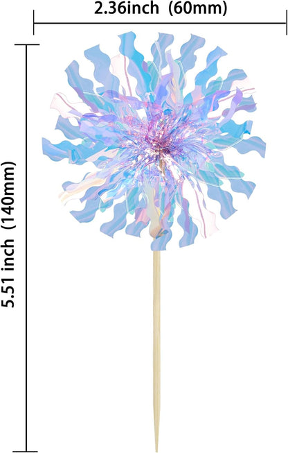 Ephlyn 30Pcs Foil Firework Cupcake Toppers Sparkle Tinsel Cupcake Picks Drink Stirrers Cocktail Food Fruit Toothpicks for Baby Shower Graduation Party Supplies White