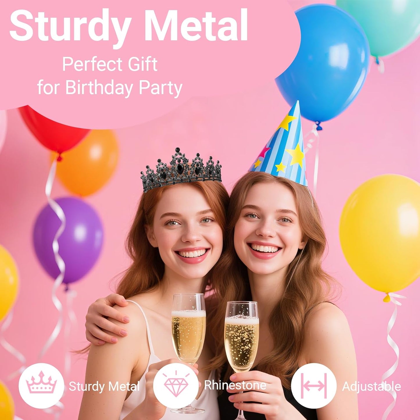Birthday Tiara and Crown with Sash, Birthday Tiara for Women Party Silver