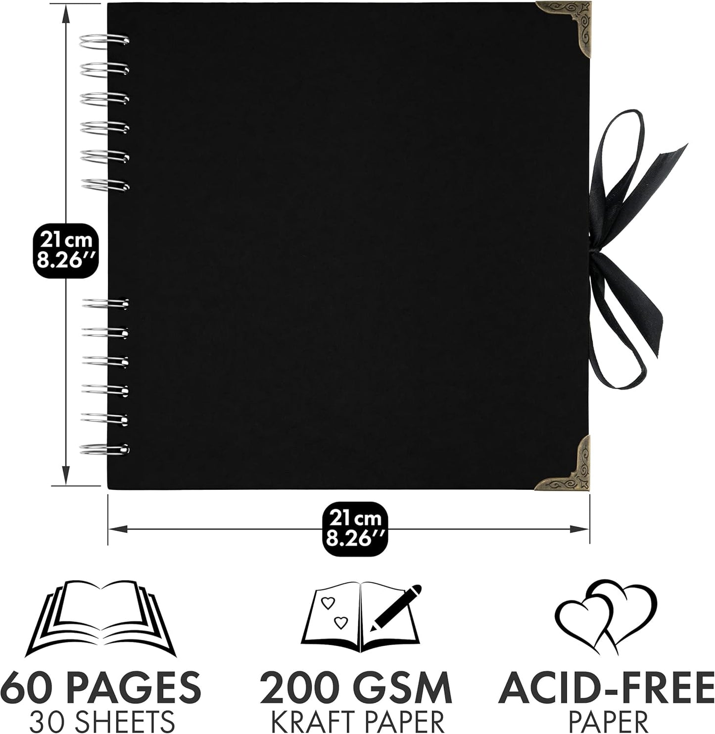 Bstorify Scrapbook Album 60 Pages (8 x 8 Inch) Brown Thick 200gsm Kraft Paper, Photo Album Scrapbook, Memory Book - Ideal for Your Scrapbooking Albums Art & Craft Projects