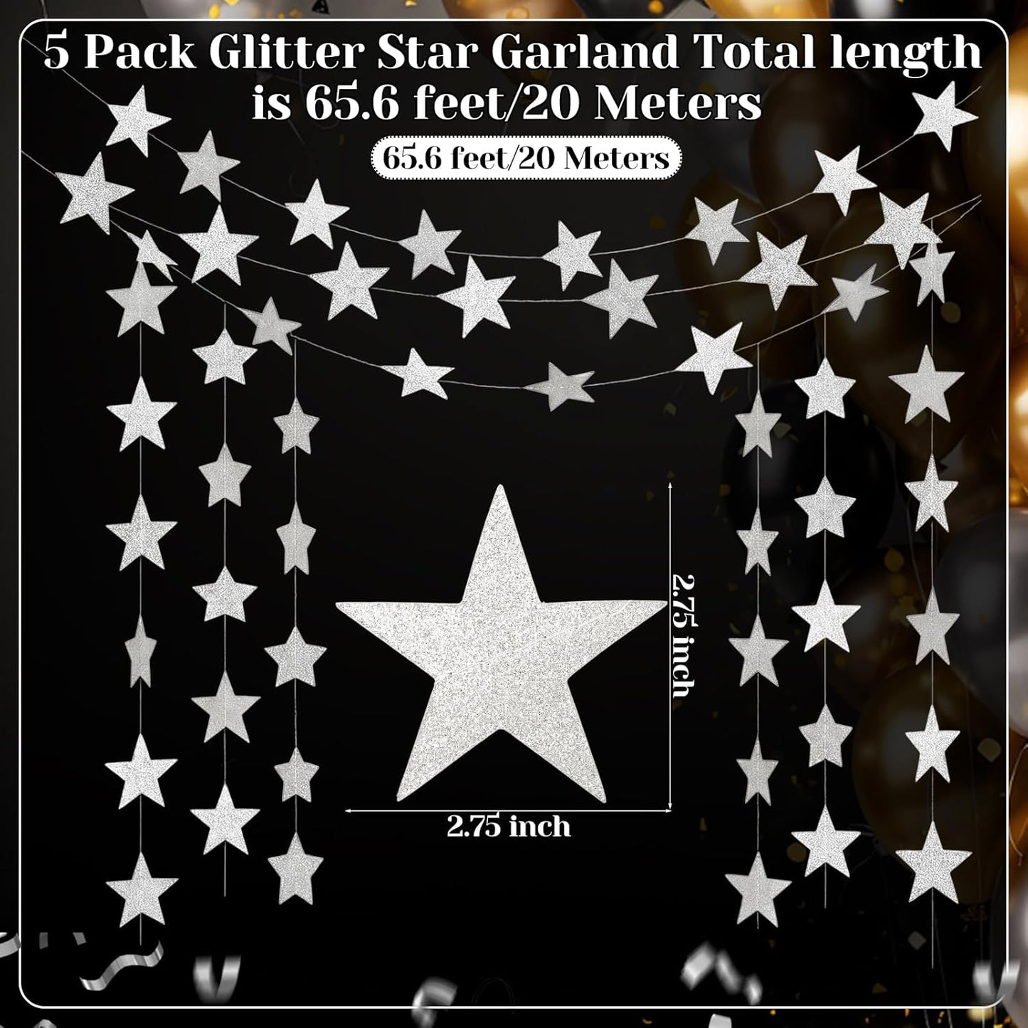 Spakon 65 Feet Glitter Star Paper Garland Banner Hanging Decoration Star Streamers Double Side 2026 Graduation Decorations for Wedding Birthday Festival New Year Party Decoration (Gold)