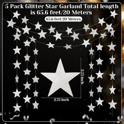 Spakon 65 Feet Glitter Star Paper Garland Banner Hanging Decoration Star Streamers Double Side 2026 Graduation Decorations for Wedding Birthday Festival New Year Party Decoration (Gold)