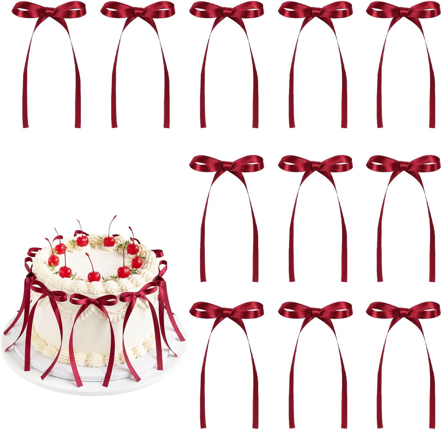 30 Pack Bow Cake Toppers Pink Ribbons Bows for Cake Coquette Themed Bow Cupcake Toppers Pink Bow Birthday Decorations for Baby Shower, Birthday, Wedding, Bachelorette, Mothers Day Decorations