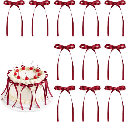 30 Pack Bow Cake Toppers Pink Ribbons Bows for Cake Coquette Themed Bow Cupcake Toppers Pink Bow Birthday Decorations for Baby Shower, Birthday, Wedding, Bachelorette, Mothers Day Decorations