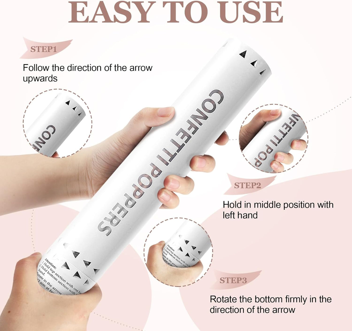 White Confetti Poppers,Rice Paper Water Soluble Cannon for Wedding,Biodegradable Confetti Poppers Air Powered For Engagement,Wedding,Birthday,Celebrations and New Years Eve(White 6pack)