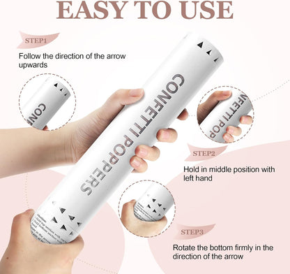 White Confetti Poppers,Rice Paper Water Soluble Cannon for Wedding,Biodegradable Confetti Poppers Air Powered For Engagement,Wedding,Birthday,Celebrations and New Years Eve(White 6pack)