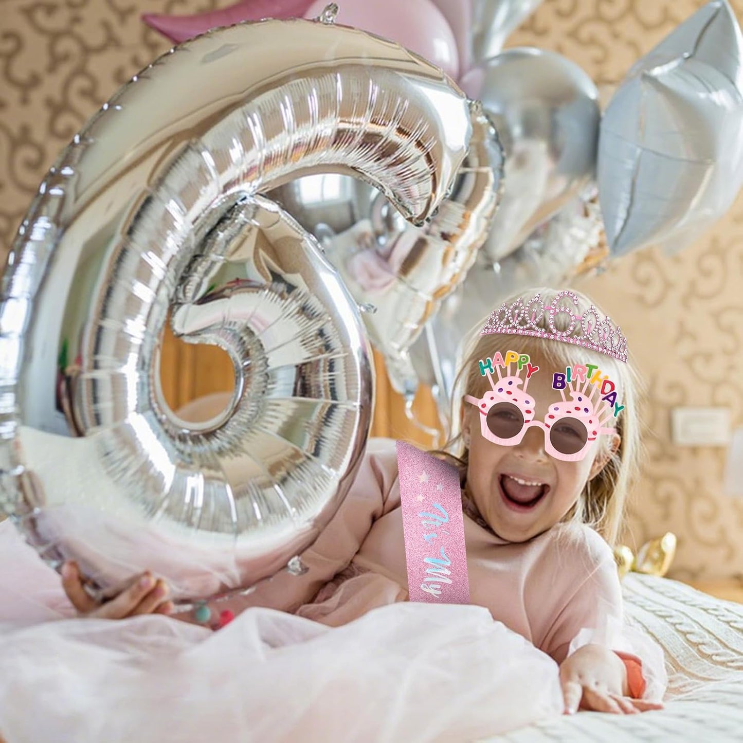 YARIEW 3rd Birthday Decorations, 3rd Glitter Purple Sash and Crown Kit with Happy Birthday Sunglasses, Tiara Princess Crown and Sash Party Outfit Accessory