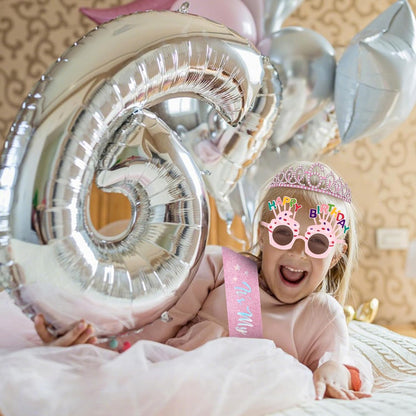 YARIEW 3rd Birthday Decorations, 3rd Glitter Purple Sash and Crown Kit with Happy Birthday Sunglasses, Tiara Princess Crown and Sash Party Outfit Accessory