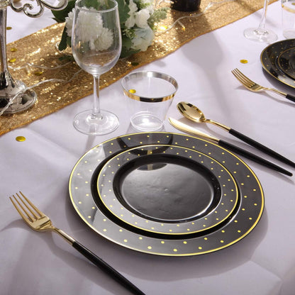 I00000 102 Pieces Gold Plastic Plates, Disposable Party Plates White Gold Rim, 51 Disposable Gold Dinner Plates 10.25 Inch and 51 Disposable Dessert Appetizer Elegant Fancy Wedding Plates 7.5 Inch