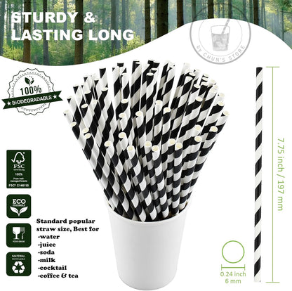 Black Paper Straws 1000 Count - 7.75" x 0.24", 100% Biodegradable & Compostable, Disposable Drinking Straws Bulk - Cocktail, Bars, Restaurants