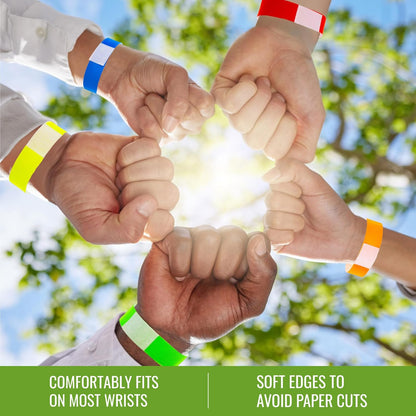 500 WristCo 5 Color Variety Pack Paper Plastic Wristbands for Events - Premium Water-Proof Tear Resistant Paper Bracelets ID Wrist Bands for Concerts Festivals Admission Party Identification