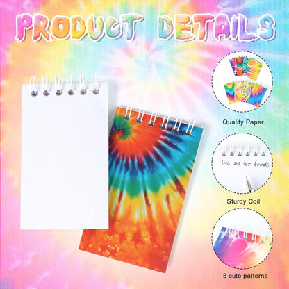 OZIO 24PCS Mini Tie Dye Notepads Tie Dye Party Favors Art Party Spiral Pocket Notebooks Fun Coil Mini Notepads Teacher Classroom Supplies Bag Fillers Birthday Party Favors, 8 Style (24)