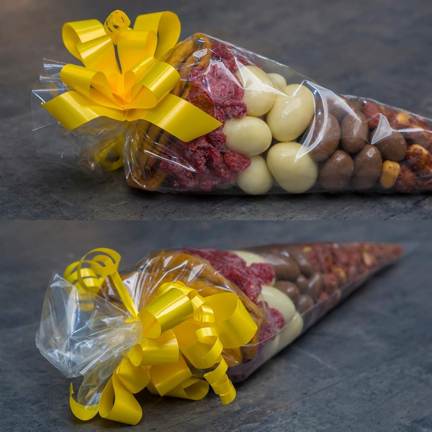 Cello Cellophane Treat Bags,5x7 Inches Clear Cellophane Bags 200 Pcs OPP Plastic Treat Bags with 200 Twist Ties for Gift Wrapping,Packaging Candies,Dessert,Bakery, Cookies, Chocolate,Party Favor