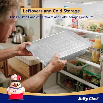 JOLLY CHEF 9x13 Aluminum Foil Pans (30 Pack) - Disposable Half Size Deep Steam Foil Pans for Roasting Turkey, Lasagna, Casseroles - Thanksgiving, Christmas, Parties, Catering