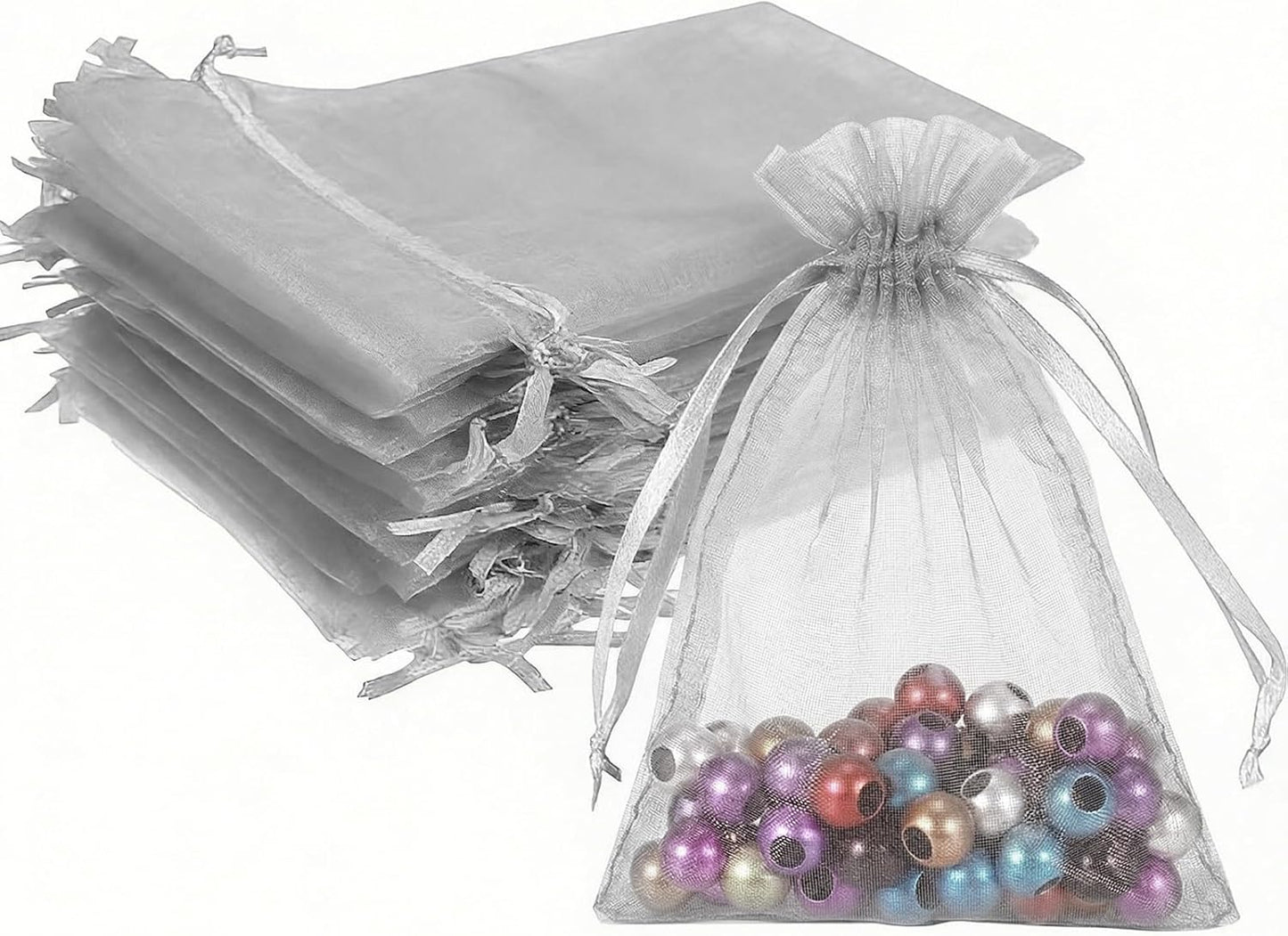 Wudygirl 100pcs 5X7 Inches White Organza Bags Christmas Drawstring Pouches Party Wedding Favor Bags Goodie bags(White 5x7)
