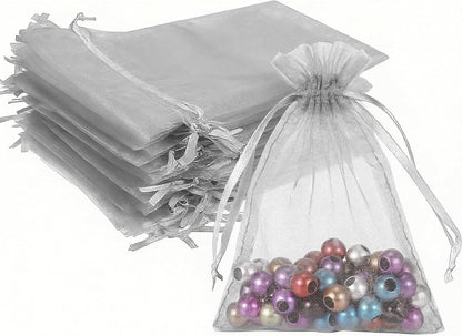 Wudygirl 100pcs 5X7 Inches White Organza Bags Christmas Drawstring Pouches Party Wedding Favor Bags Goodie bags(White 5x7)