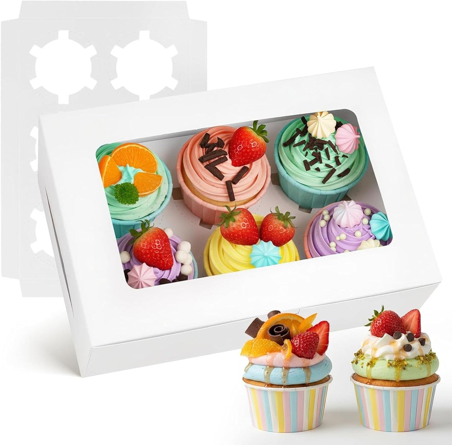 VGOODALL 6PCS White Cupcake Boxes, 6 Count Cupcake Containers with Window Holding 36 Pastry Box for Birthday Holiday Party Bakery Supplies