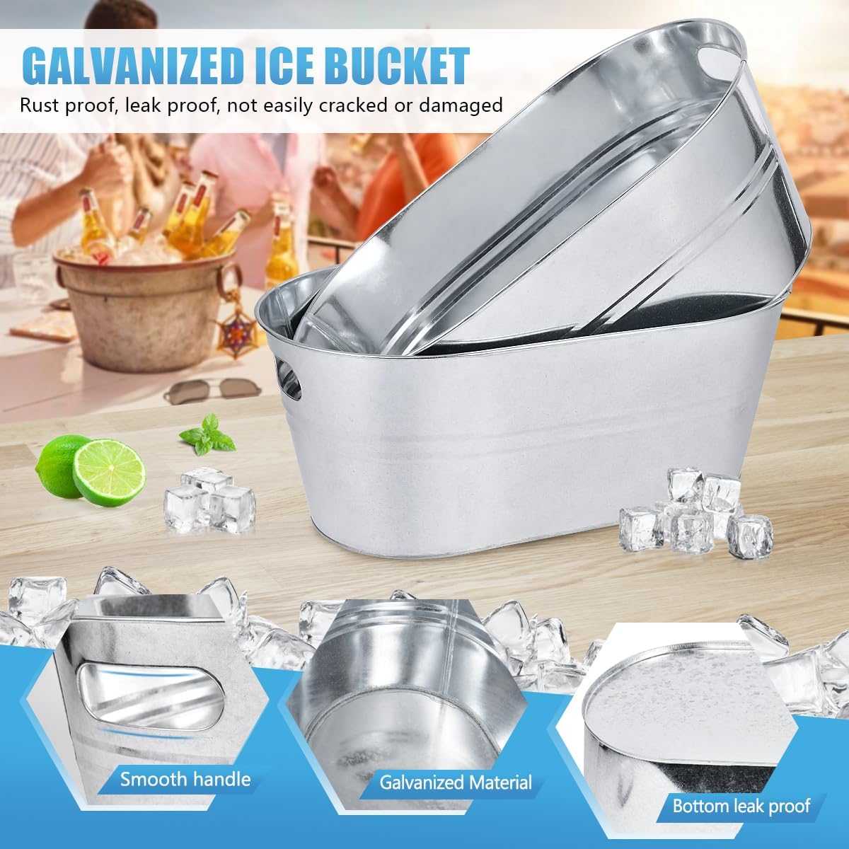 OBTANIM 4 Pack 4 Gallon Galvanized Ice Buckets Metal Champagne Drink Cooler Storage Ice Tub with Carry Handles for Beer Cocktails Wine Beverage Home Parties Bar Cooling Supplies