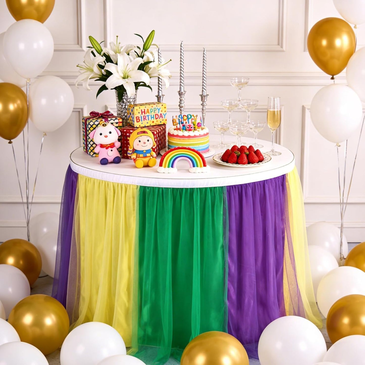THARAHT Tulle Table Skirt 6FT 180CM Long for Rectangle Tables Round Tables Ruffle Desk Skirt for Princess Girls Birthday Party Cake Dessert Decorations Table Skirt