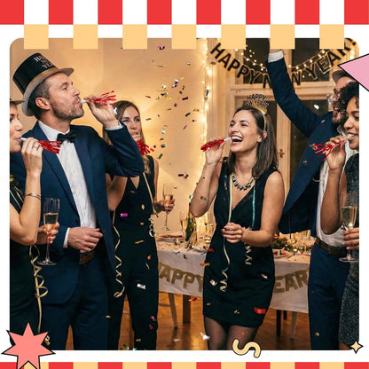 Sumind 24 Pcs Gold Noise Makers Metallic Fringed Party Blowers Horns Whistles Noisemakers Party Favors for Adults Birthday Graduation Sporting Events Celebration Surprise Supplies