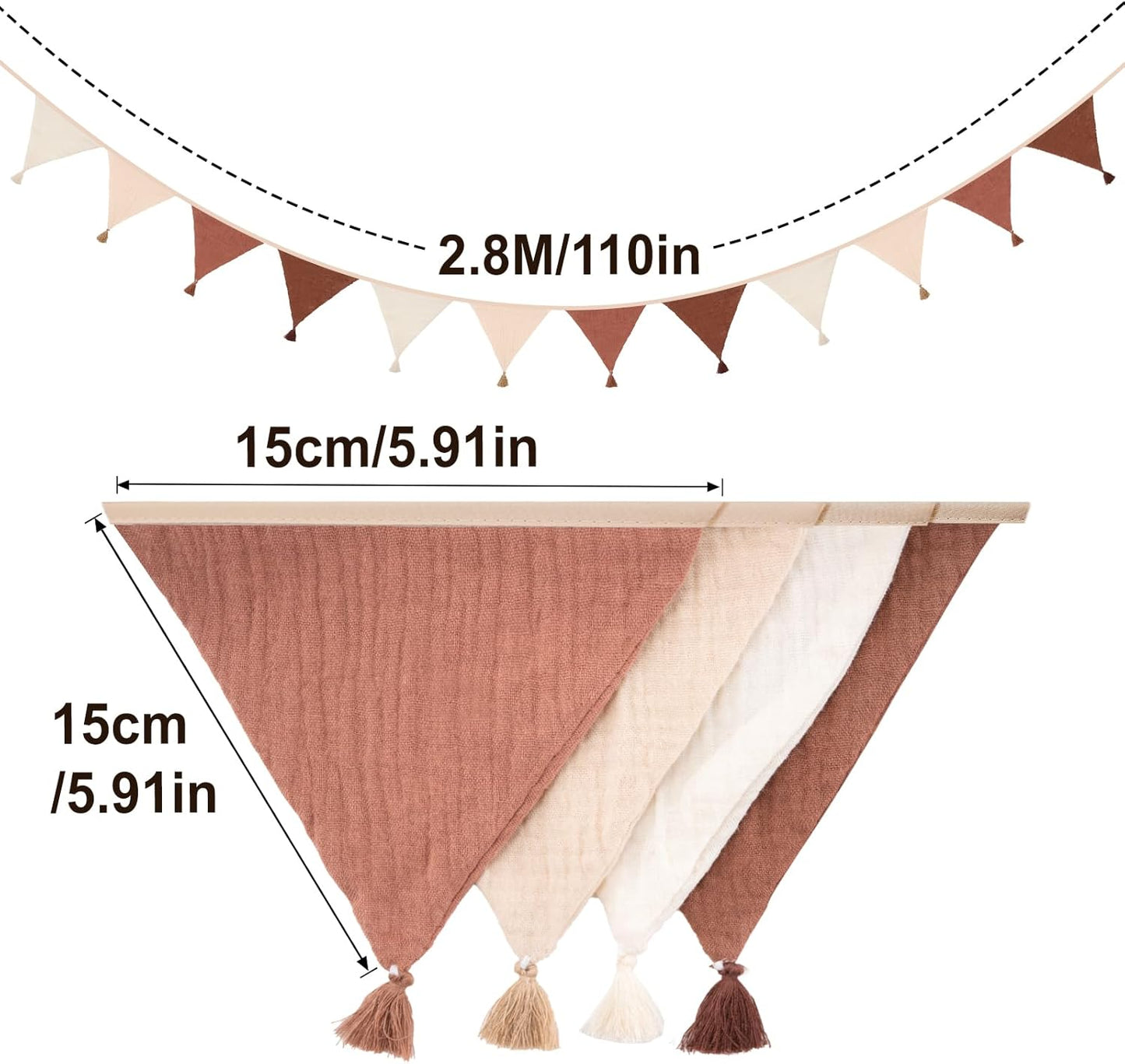 G2PLUS Cotton Fabric Bunting Banner, 9Ft Green Triangle Pennant Banner Flag, 12pcs Double-Sided Bunting Garland with Tassels for Birthday, Nursery, Baby Shower, Classroom Hanging Decor