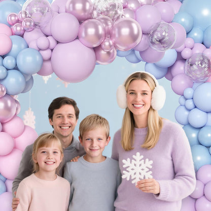 Amandir 153pcs Purple Blue Pink Balloon Garland Arch Kit, Different Sizes 18 12 10 5 inch Teal Yellow Latex Metallic Confetti Balloons for Magic Birthday Engagement Party Decoration