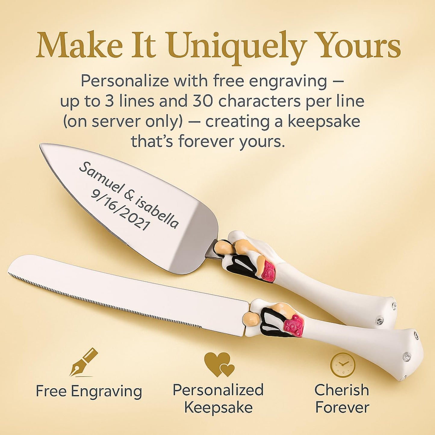 GIFTS INFINITY Personalized Wedding Cake Knife and Server Set with Engraving – Cake Cutting Utensil Set, Keepsake Gift for Wedding, Anniversary, Reception, Birthday & Other Occasions (CH-101WB)