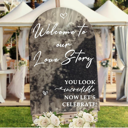 Custom Name Welcome to Our Wedding Signs Personalized Wedding Mirror Decals Selfie Mirror Decal for Wedding Entry Reception Display Golden Date Marriage DIY Vinyl Lettering Welcome Party Decoration