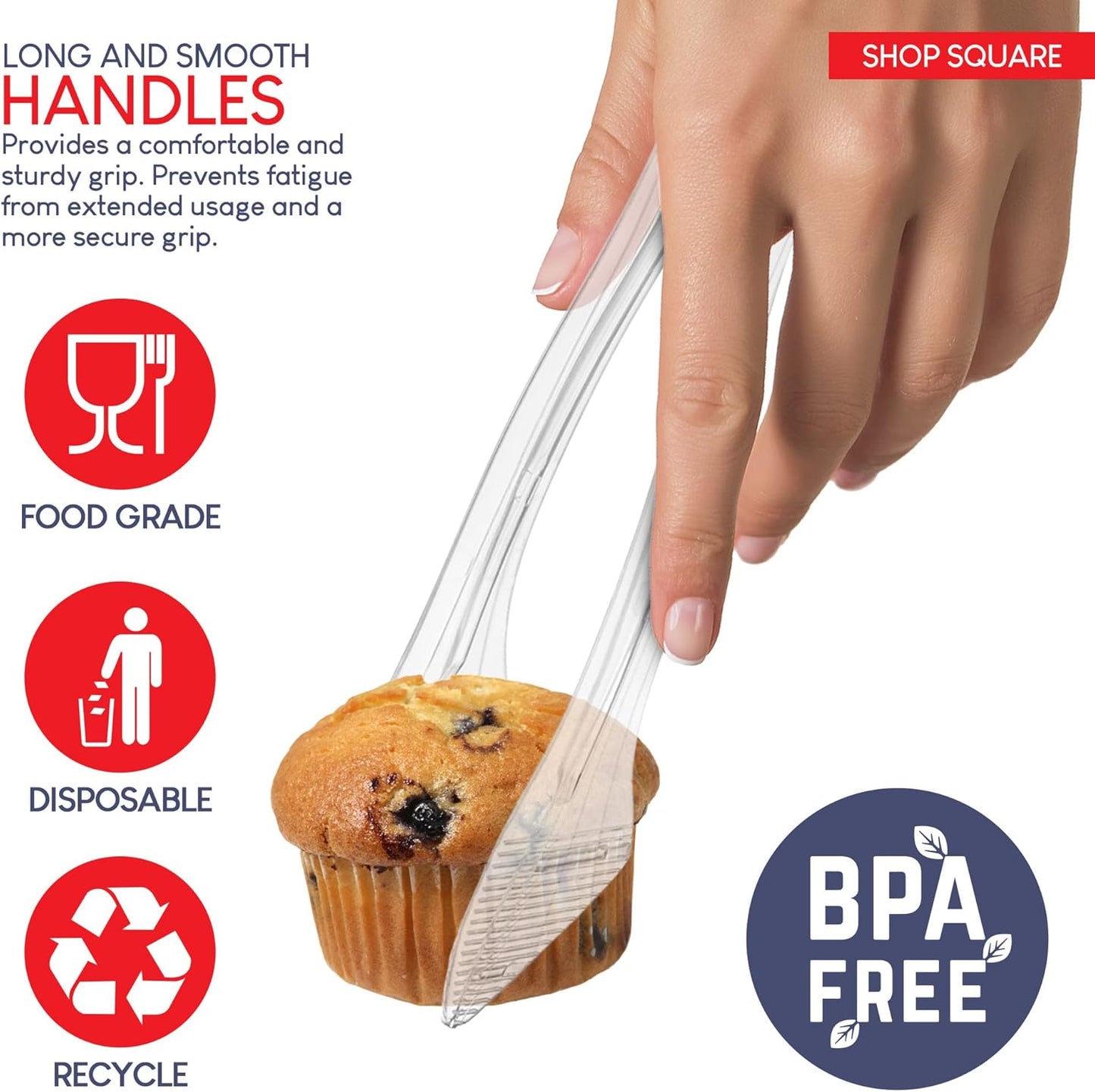 Disposable Plastic Serving Set - 18 Black Utensils, 6" Tongs, 10' Spoons, 10' Forks, Buffet & Party Use