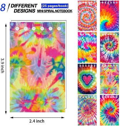 24 Pcs Mini Tie Dye Notepads Pastel Art Party Small Notepads Tie Dye Spiral Pocket Notebook Fun Coil Mini Notepad Birthday Party Supplies 8 Styles