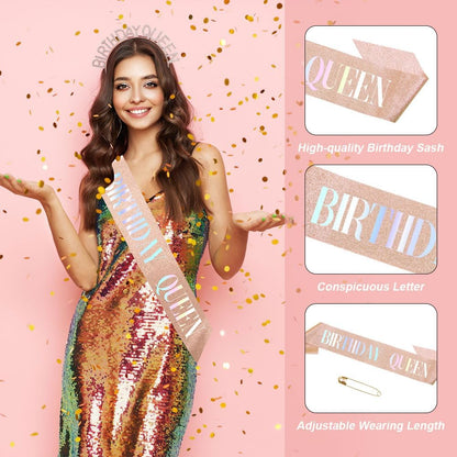 Birthday Sash & Crown for Women - Tiara Headband, Girls' Decorations Accessories