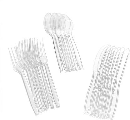 Glad Clear Disposable Cutlery Set with Heavy Duty Plastic Forks, Knives, and Spoons, Reusable Dishwasher Safe Plastic Utensils for Parties and Everyday Use, 240 Count