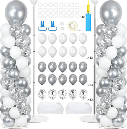 2 Set Black and Gold Balloons Column Stand Kit with 100 Balloons Adjustable Balloon Stand with Bases for Floor Black Gold Confetti Balloon Column Kit for Bridal Shower Valentine Birthday Party Decor