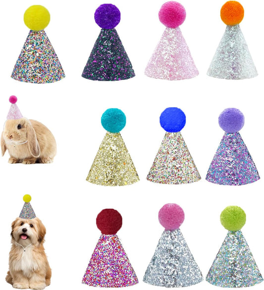 Mini Party Hats for Stuffed Animals, Birthday Party Cone Hats Dolls Dog Cat Rabbit Puppies Assorted Animal Birthday