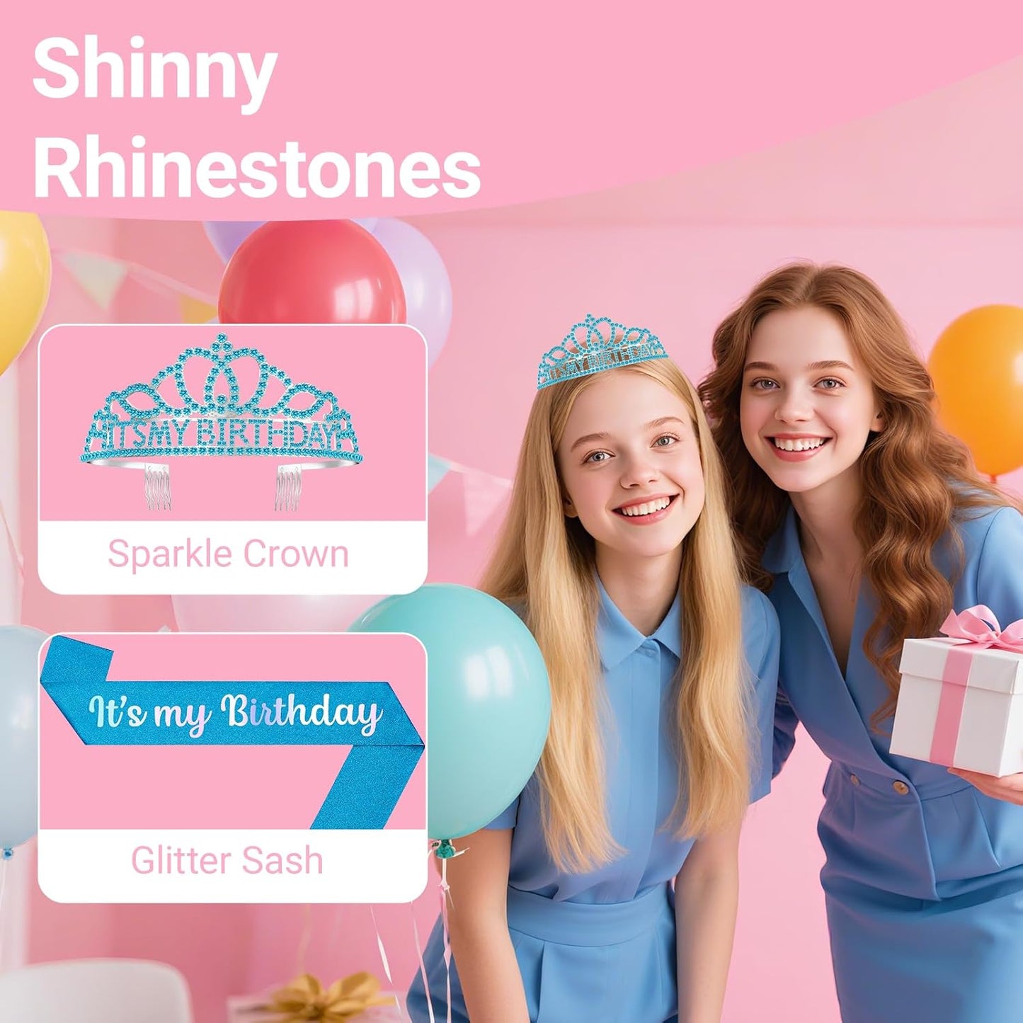 Birthday Tiara and Crown with Sash, Birthday Tiara for Women Party Silver