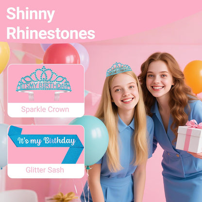 Birthday Tiara and Crown with Sash, Birthday Tiara for Women Party Silver