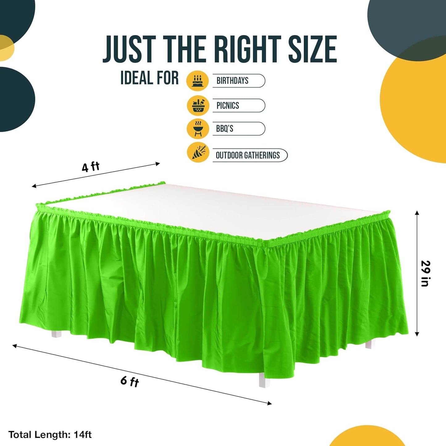 Exquisite Ruffle Table Skirt Black 6 Pack 14 Ft Long Table Skirts for Rectangle Tables 6ft Plus or Round Tables Skirts with Adhesive Strip for Gender Reveal Decor & Happy Birthday Parties