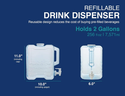 Arrow Home Products 2 Gallon Drink Dispenser for Fridge - Plastic Beverage Dispenser with Spigot for Easy Dispensing - BPA Free Plastic - Convenient Handle, Easy-Pour Spout