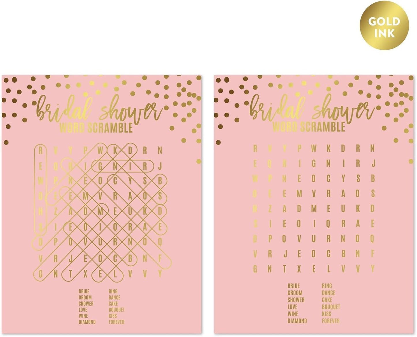 Andaz Press Blush Pink and Metallic Gold Confetti Polka Dots Bachelorette Party Bridal Shower Collection, Scavenger Hunt Game Cards, 20-Pack