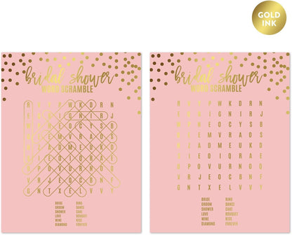 Andaz Press Blush Pink and Metallic Gold Confetti Polka Dots Bachelorette Party Bridal Shower Collection, Scavenger Hunt Game Cards, 20-Pack