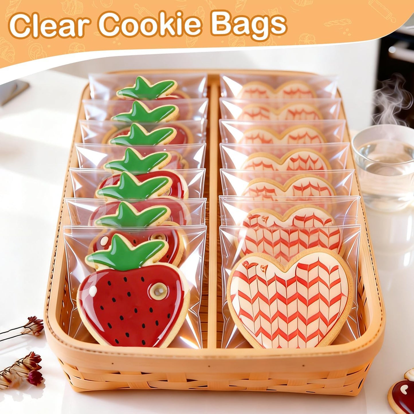 PigPotParty Cookie Bags 4''x 6", 100 Pcs Self Sealing Cellophane Treat Bags, Small Clear Plastic Goodie Bag for Gift, Snack, Party Favor, Candy