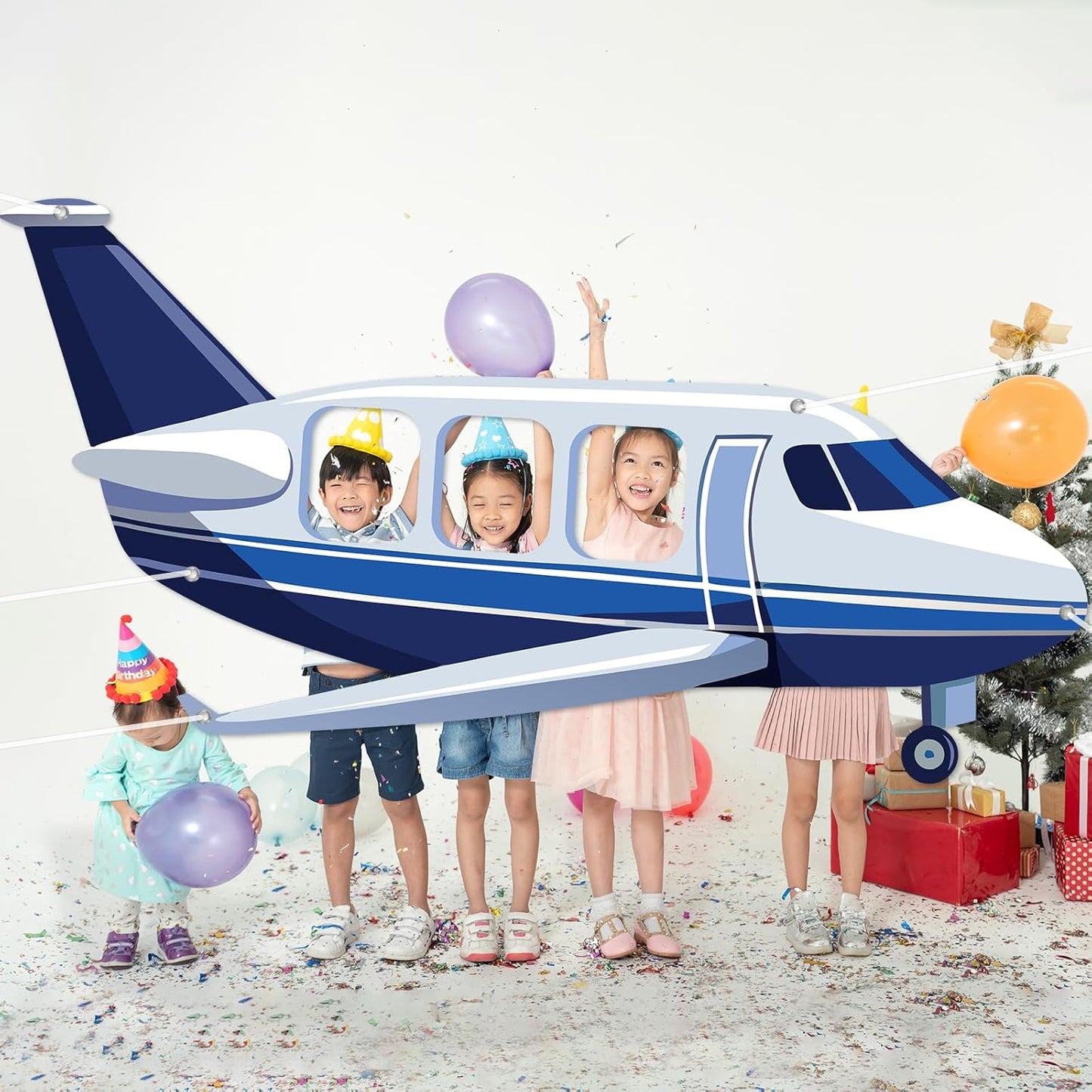 Airplane Shaped Photo Prop Selfie Frame Airplane Birthday Decoration Large Fabric Aircraft Backdrop Banner 98x53in Plane Themed Photo Booth Prop Background for Kids Baby Shower Birthday Party Supplies