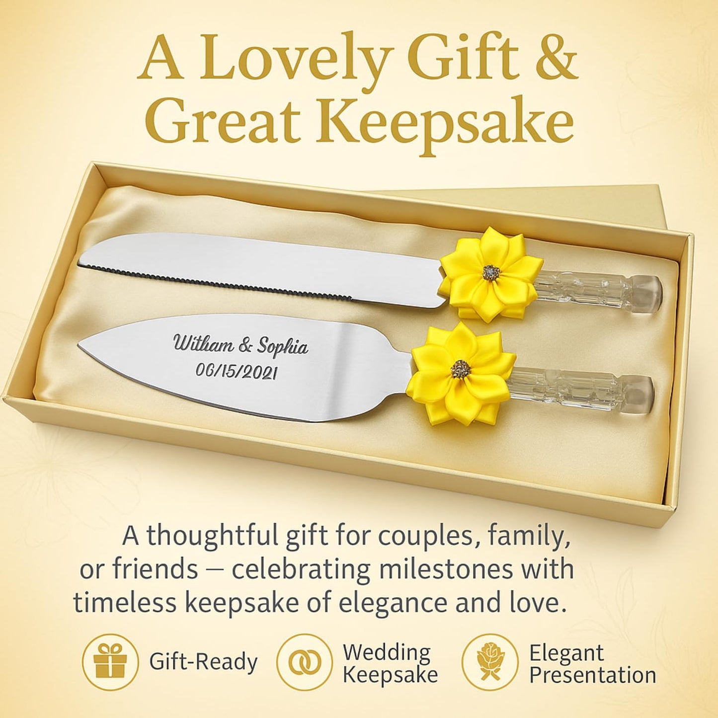 GIFTS INFINITY Personalized Wedding Cake Knife and Server Set with Engraving – Cake Cutting Utensil Set, Keepsake Gift for Wedding, Anniversary, Reception, Birthday & Other Occasions (CH-101WB)