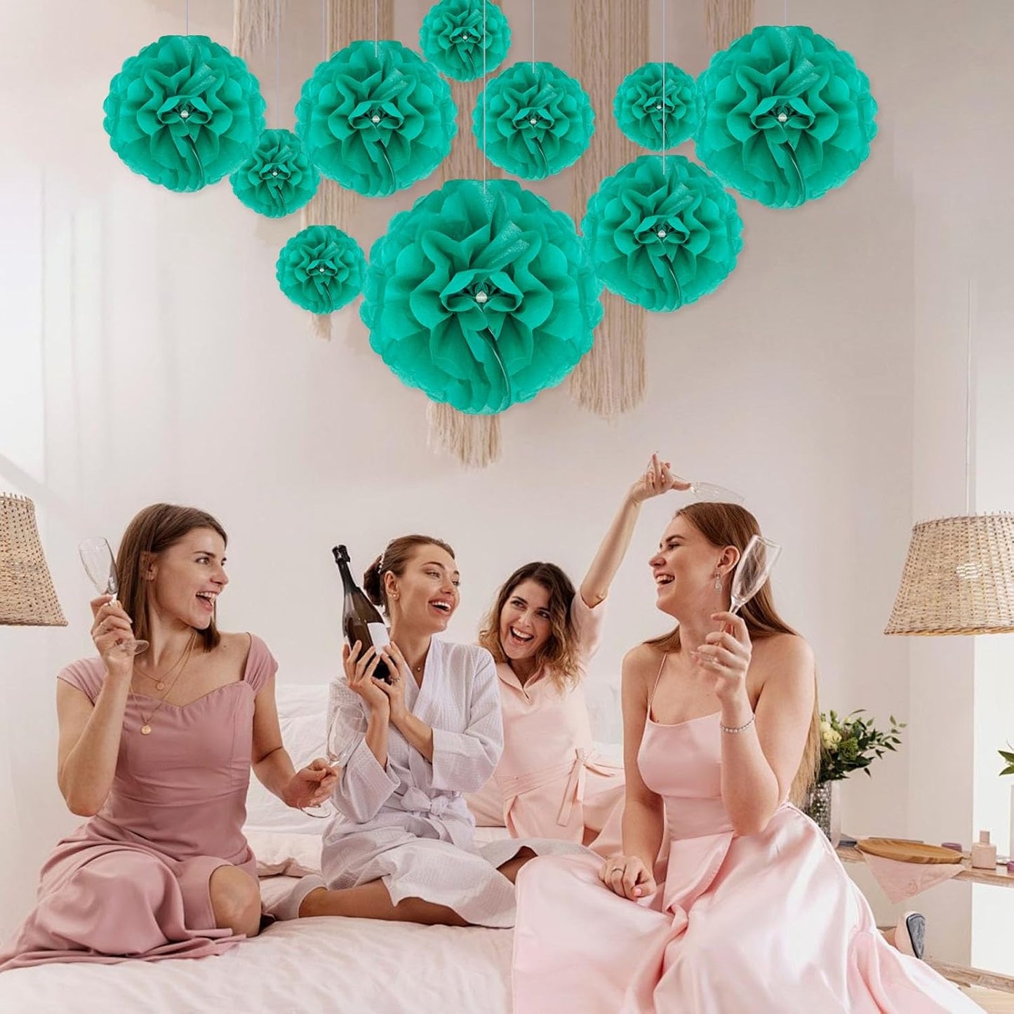 Tissue Paper Pom Poms, Pink Tissue Paper Flowers, Hanging Flower Balls for Weddings Fiesta Parties Birthday Baby Showers Classroom Bridal Shower Decoration (18Piece Set-6/10/12/14Inch)