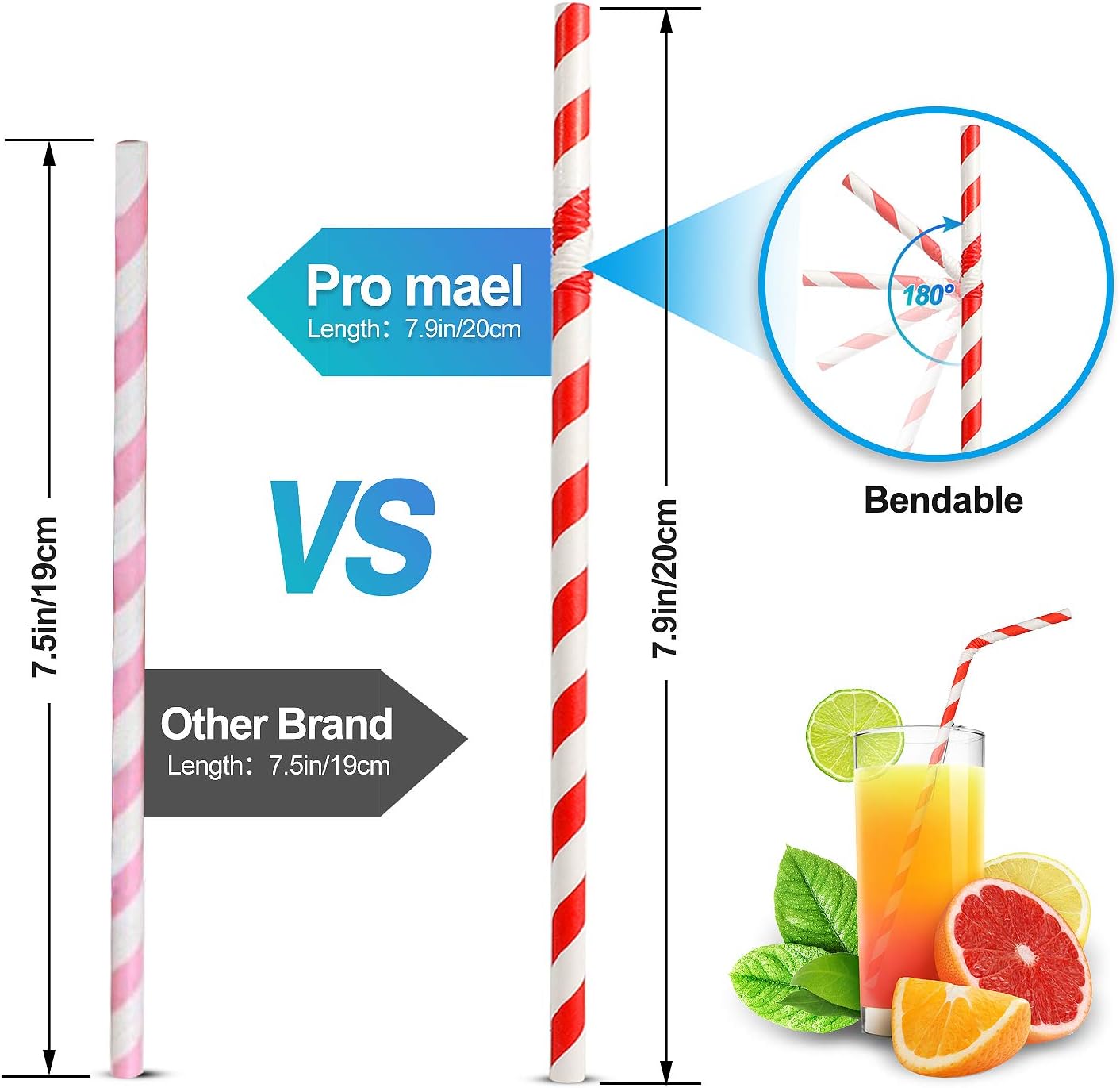 Pro Mael Paper Drinking Straws, Flexible Straws for Juices, Shakes, Smoothies, Disposable Straw for Birthdays, Weddings & Party (200 Pack, 5 Colors)