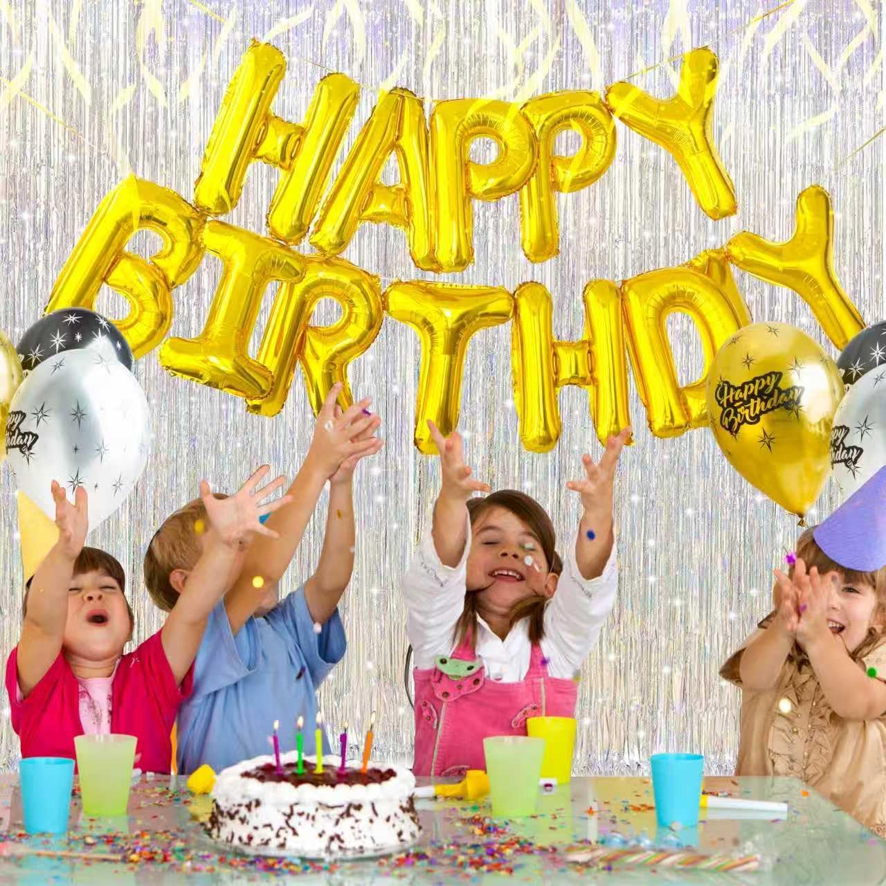 Birthday Party Decorations: 3 Pack 3.3 x 9.9 ft Gold Foil Fringe Curtains Party Supplies, Tinsel Curtain Backdrop for Parties/Birthday/Photo Booth