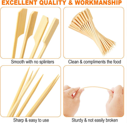 200PCS Bamboo Skewers for Appetizers, [6 Inch] Long Cocktail Picks Fancy Toothpicks for Appetizers, Flat Paddle Wooden Skewers Food Sticks for Party Drinks Fruit BBQ, Charcuterie Boards Accessories
