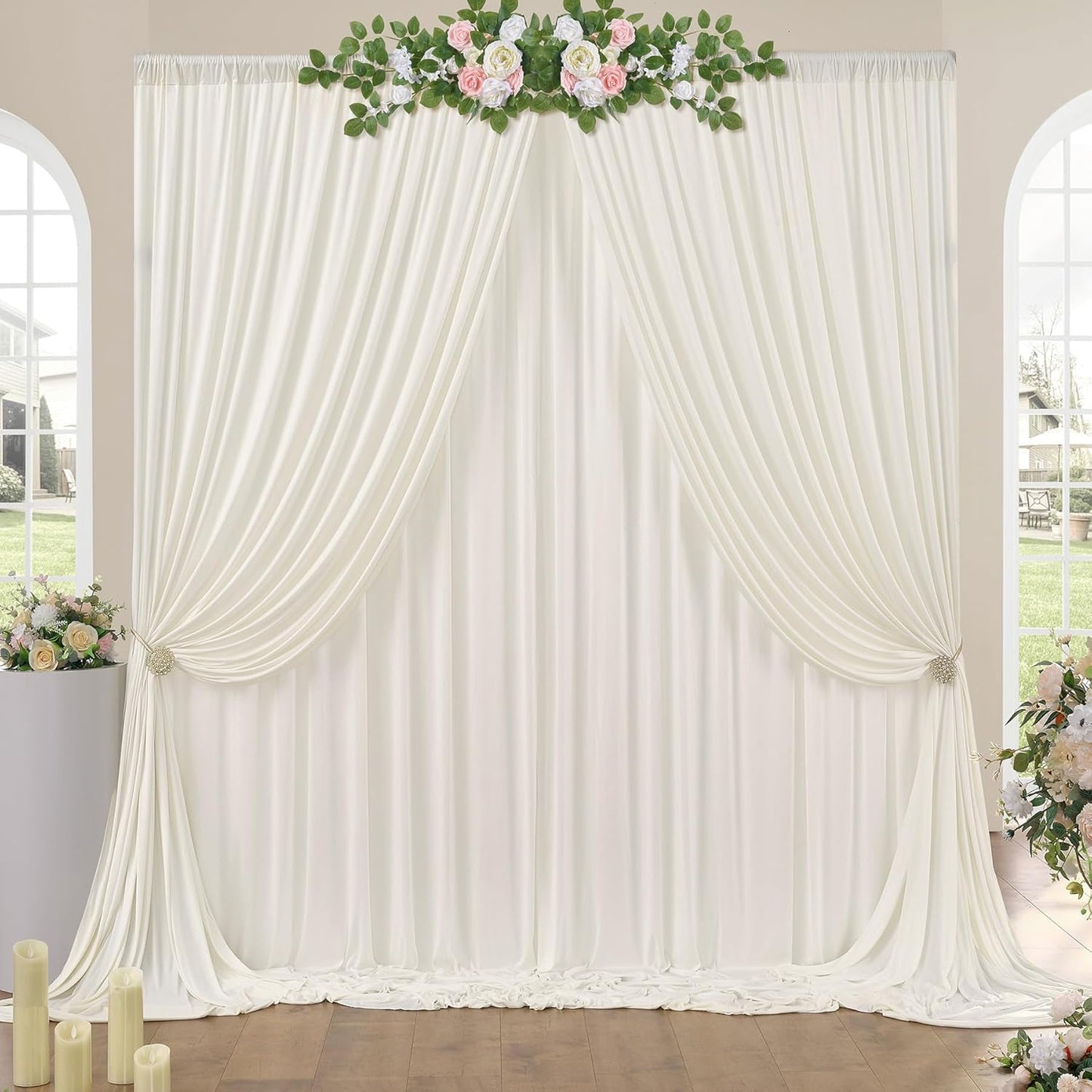 10ftx10ft Black Backdrop Curtains for Weddings Parties, Wrinkle Free 2 Panels Silky Polyester Photo Backdrop Drapes Back Drop Cloth Drapery for Birthday Mother'sDay Photography Background